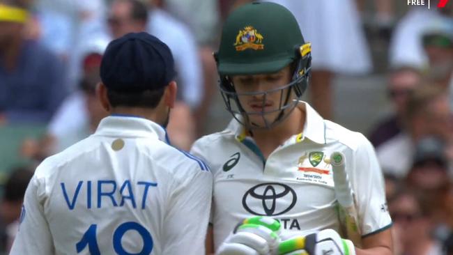 Virat Kohli collides with Konstas on Thursday at the MCG. Picture: Seven