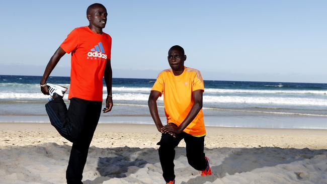 ON COURSE: Gold Coast Airport Marathon elite athletes Stephen Kibiwot and Stephen Tum, of Kenya, are raring to go for Sunday’s race. Picture: JERAD WILLIAMS