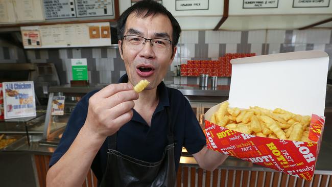 David Chen at his Seddon chicken and chips store. According to a nova100 story he may have the best chips in Melbourne. Picture: Ian Currie