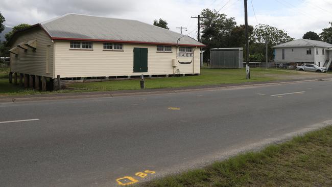 Yellow paint on the road mark the scene of the fatal hit and run incident in Mossman. Picture: Catherine Duffy.