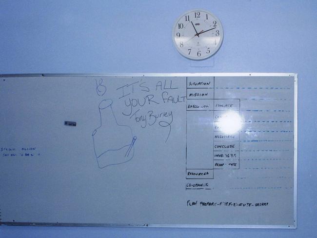 Graffiti on prison property clearly shows Burley had more than a few enemies in prison. Picture: Supplied