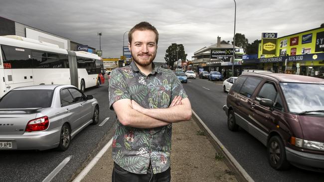 Dragons Lair Hobbies and Gaming owner Shane Manners supports the tunnel option to mitigate South Rd traffic outside his business. Picture: AAP / Mike Burton