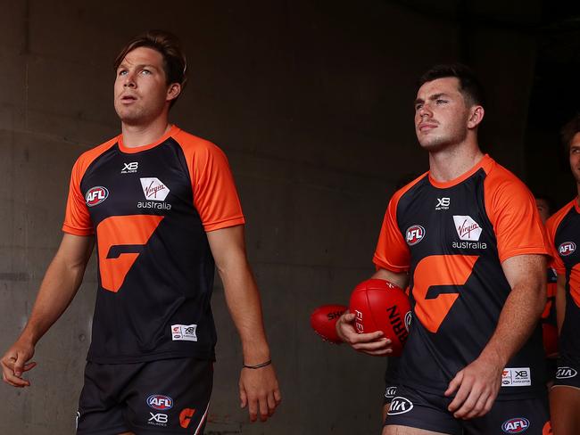 SYDNEY, AUSTRALIA - MARCH 24: Toby Greene of the Giants walks out before the round one AFL match between the Greater Western Sydney Giants and the Essendon Bombers at GIANTS Stadium on March 24, 2019 in Sydney, Australia. (Photo by Mark Metcalfe/AFL Photos/Getty Images)