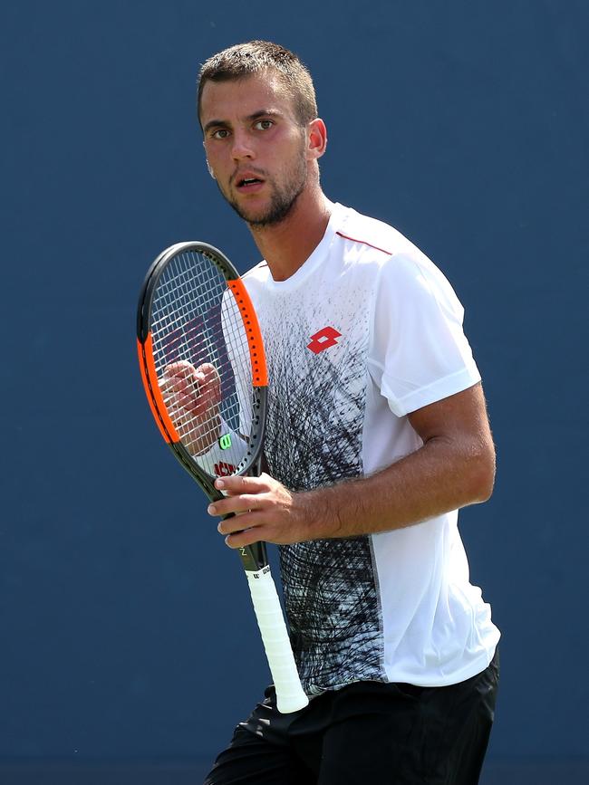 Leonardo Mayer of Argentina feared for his life playing in the early afternoon heat on Day two of the US Open. Pictures: Getty Images