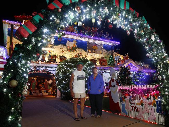 Peter and Lauraine Overton have adorned their front yard in Quakers Hill with bedazzling lights since 1992. Picture: John Appleyard