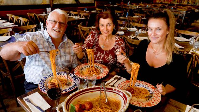 L-R Cosmo, Rosa and there daughter Kathy Criniti pose for photographs at Criniti's in Parramatta. Picture: AAP IMAGE/ Angelo Velardo.