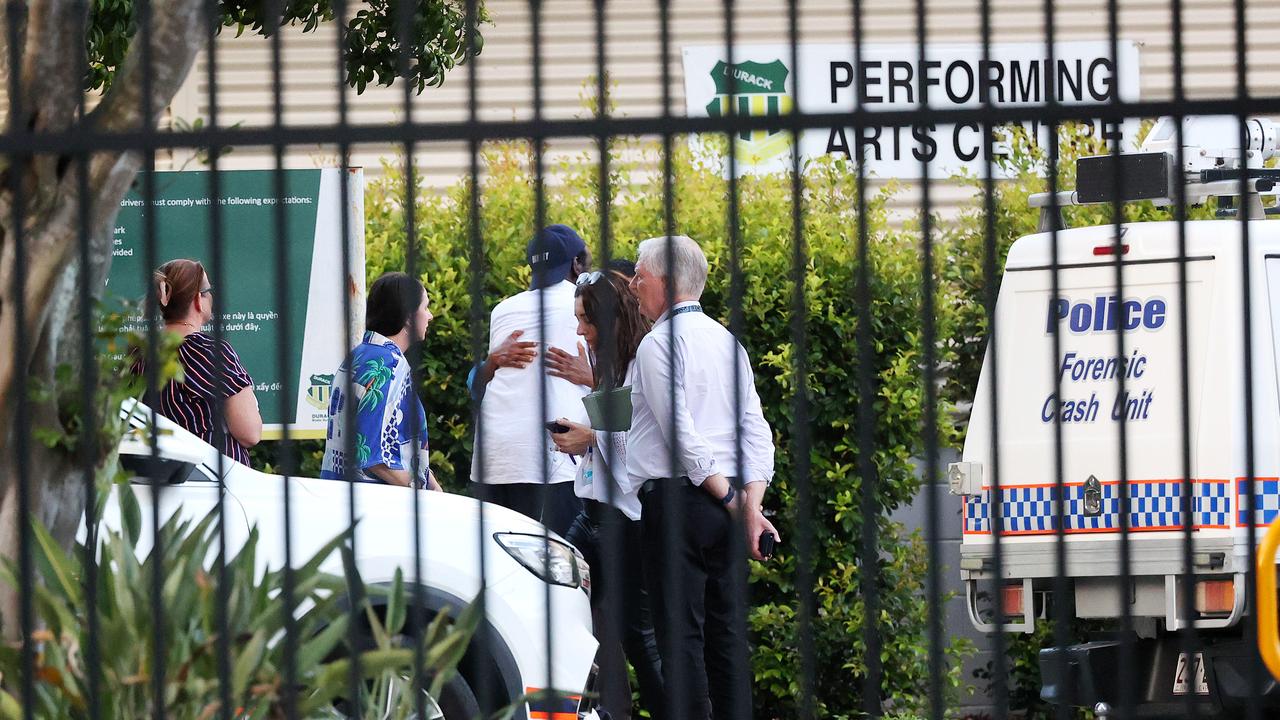 Police are at the scene at Durack State School where a boy was hit and killed by a car. Picture: Nigel Hallett