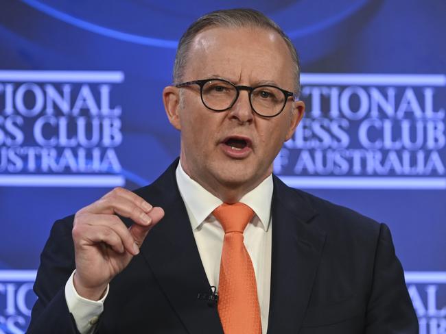 Prime Minister Anthony Albanese outlining his new tax cuts plan at the National Press Club last week. Picture: NCA NewsWire / Martin Ollman