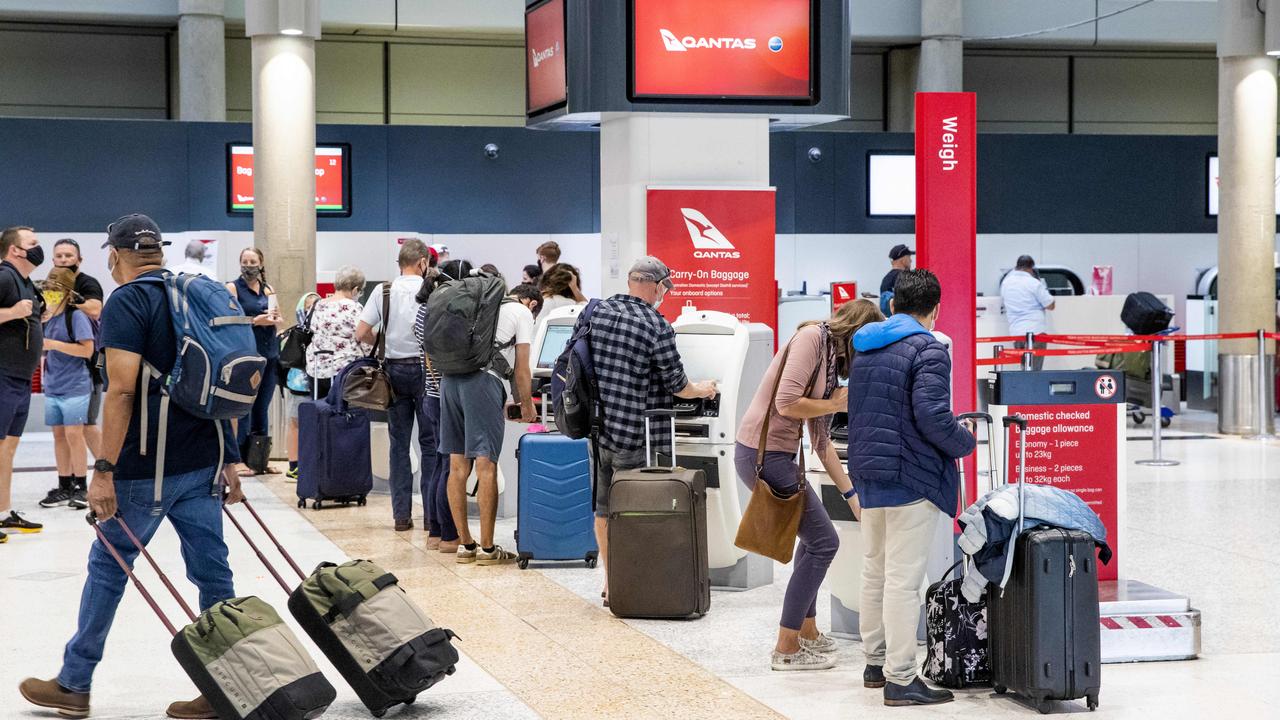 Crowds at Brisbane Airport over the weekend. Picture: Richard Walker