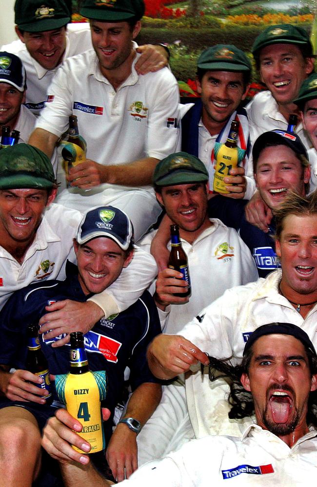 The Australian team celebrates their series win in India in 2004.