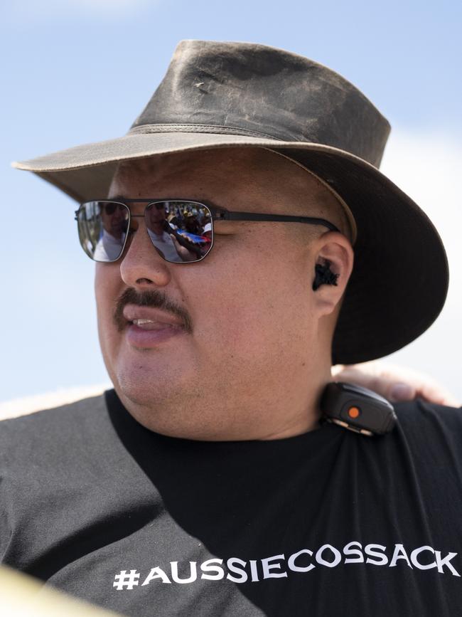 Aussie Cossack demonstrators against COVID-19 mandates at Parliament House, Canberra. Picture: Martin Ollman