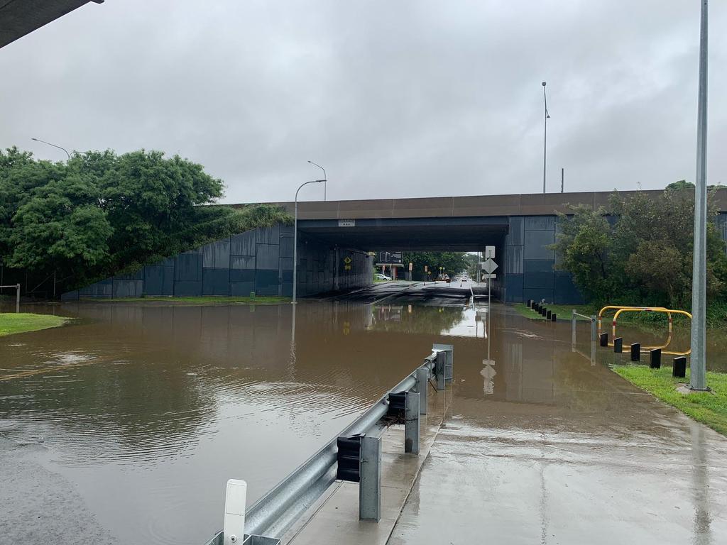 Flooding on Widdop Street at Toombul on Monday morning. Picture: Brad Fleet