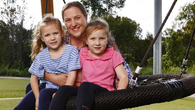 Melanie Gibbons, pictured with her daughters Elizabeth and Audrey, is running for the Liberals in Kiama. Picture: Richard Dobson