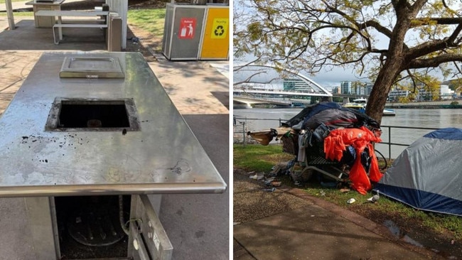 Barbecues are being vandalised in tent city parks.