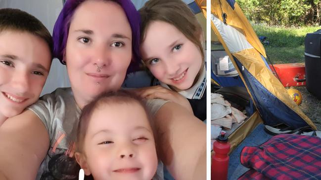 Townsville mum Jessica Carr will be forced to camp with her young family due to the housing crisis. She's pictured with her kids Ricky, 14, Talisha, 12, and Hayley, 5. Not pictured is her 15-month-old son Sam.