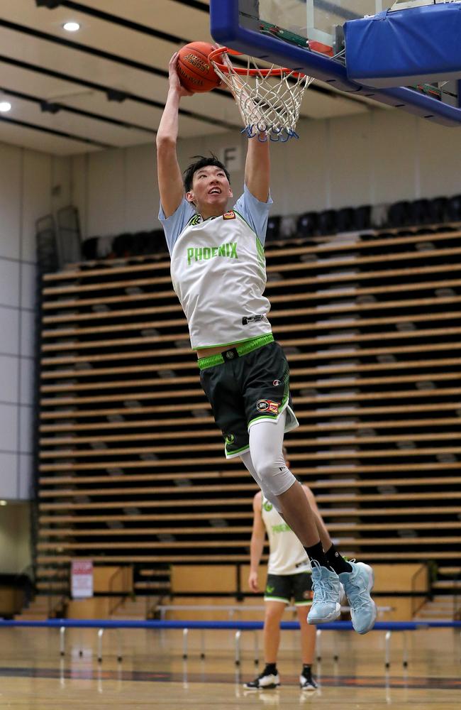 Towering Zhou Qi has his South East Melbourne Phoenix teammates excited. Picture: Getty Images