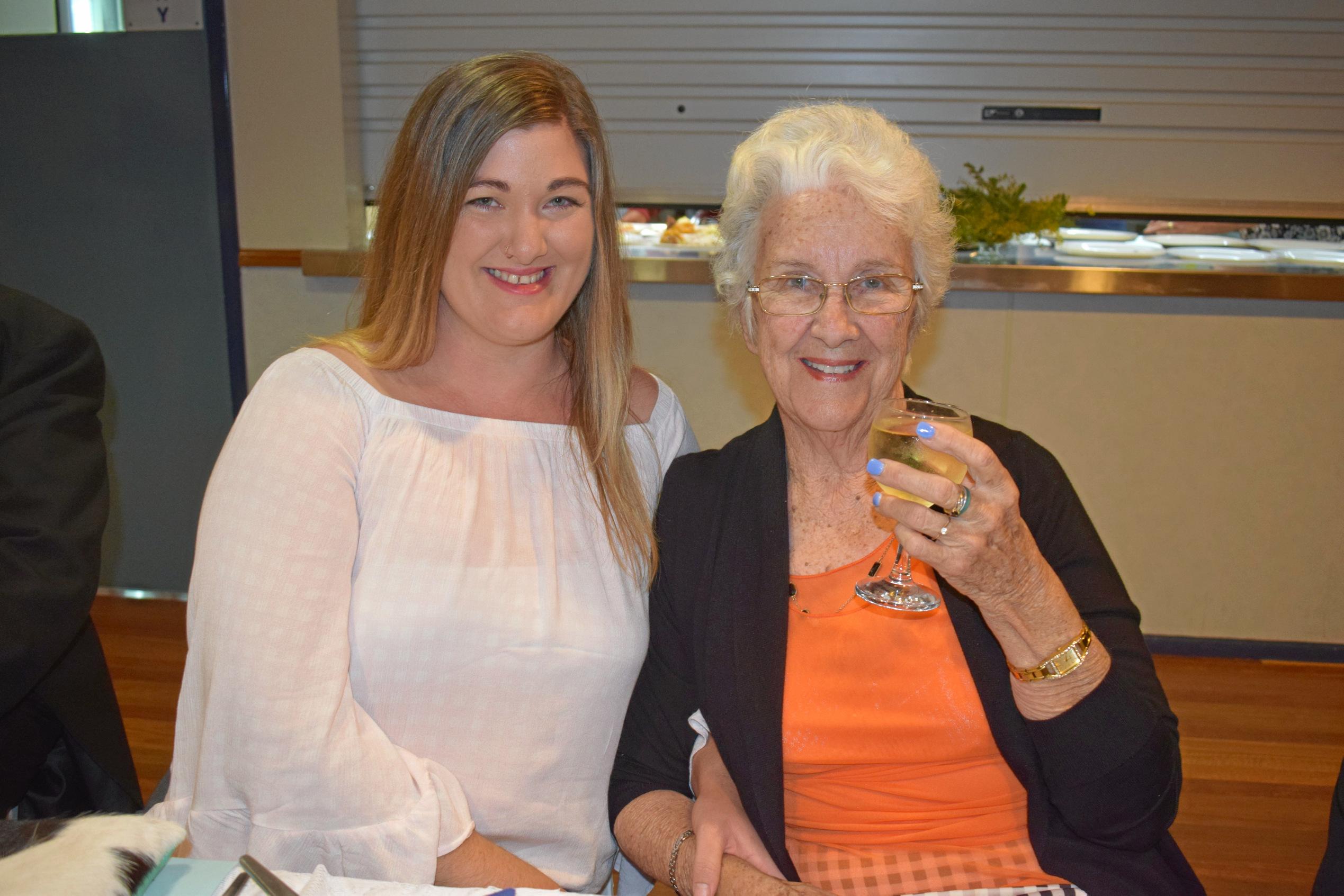 Dorothy Thomson and Cara Hay at the Murilla Masonic Lodge 100th Birthday banquet. Picture: Kate McCormack