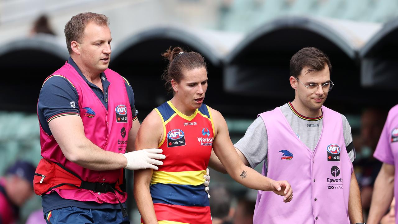 Crows AFLW captain Chelsea Randall comes off in the preliminary final. Picture: AFL Photos