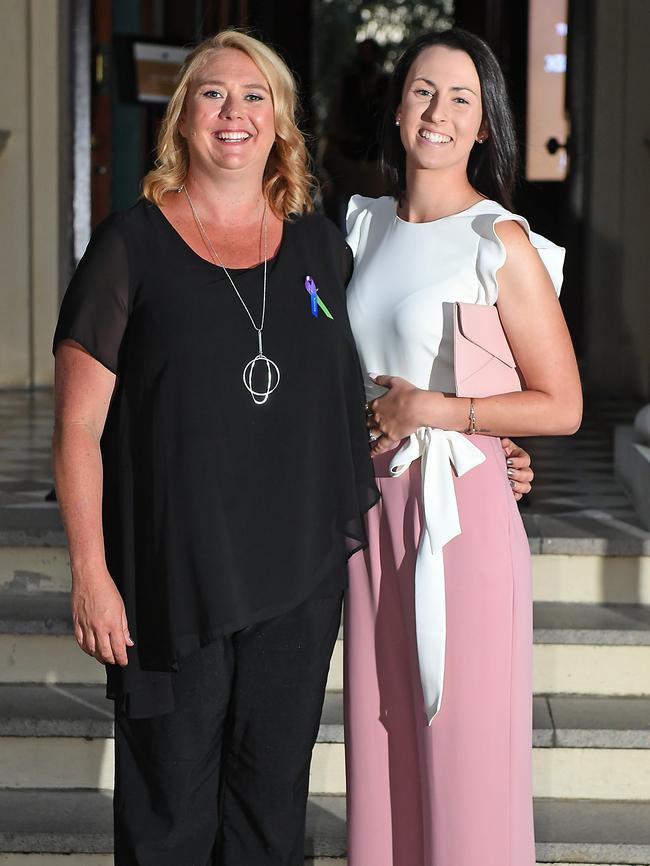 Jennifer Irving and Tamika Megawatt celebrate their success at the Queensland College of Teachers’ TEACHX awards. Picture: John Gass