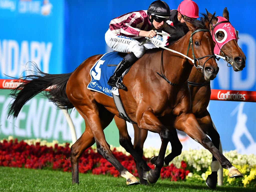 Jockey Damian Lane rides Parsifal to victory in race 6, the Sweeney Estate Agents Handicap, during Manikato Stakes Night at Moonee Valley Racecourse, Melbourne, Friday, October 25, 2019. (AAP Image/Vince Caligiuri) NO ARCHIVING