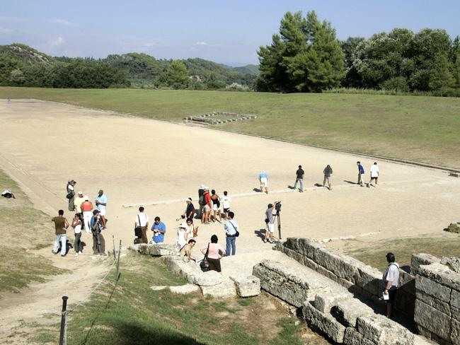 The site of the ancient stadium in Olympia, Greece, which was used for the shot put event in 2004.