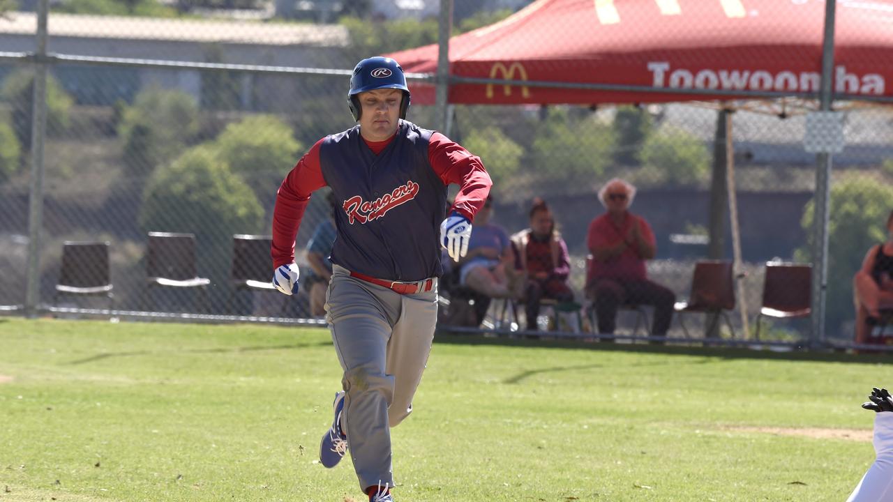 Toowoomba Rangers batter Dave Lewis heads for first base.