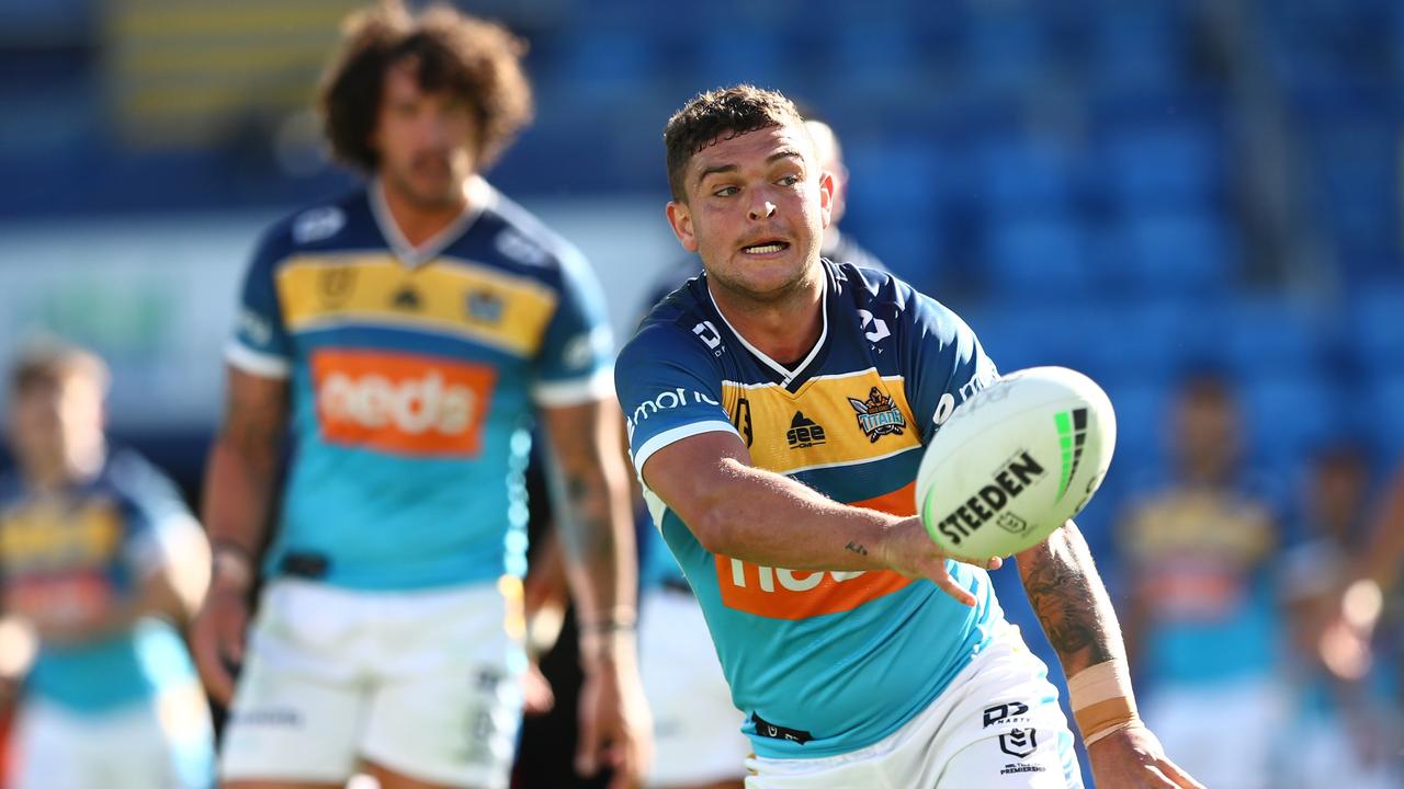 Ashley Taylor passes during the Titans’ dominant win over St George. Picture: Getty Images