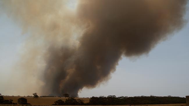 View of a blaze near Parndana on the Playford highway, Kangaroo Island. Picture: Brad Fleet