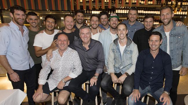 Collingwood players celebrate their 2010 premiership at Giorgios restaurant. Picture: Michael Klein