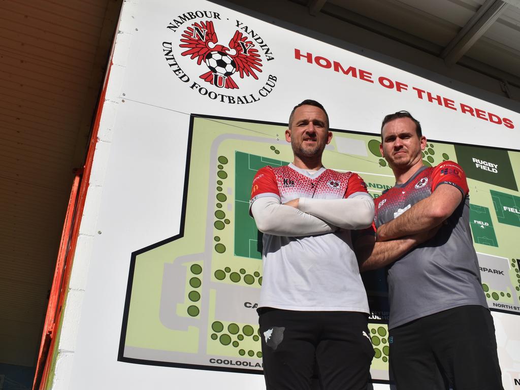 Nambour Yandina United captain Brendan Prickett and coach Kyle Nix say the Red Army has helped the club to the summit of Coast football. Picture: Matty Holdsworth