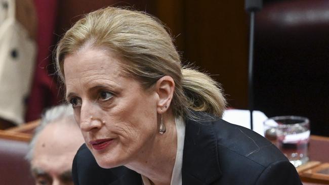 CANBERRA, AUSTRALIA, NewsWire Photos. JUNE 15, 2023: Senator Katy Gallagher during question time in the Senate at Parliament House in Canberra. Picture: NCA NewsWire / Martin Ollman