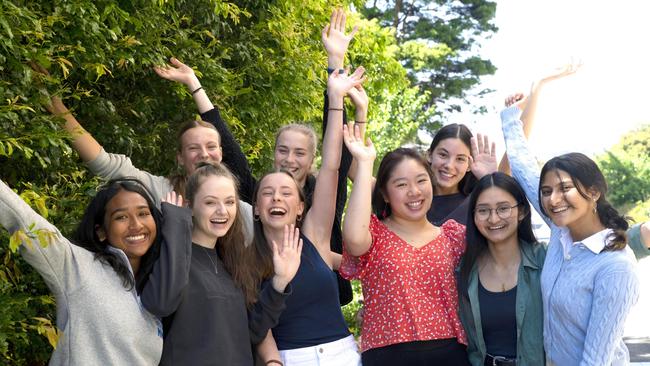 Presbyterian Ladies’ College students celebrate their VCE results.