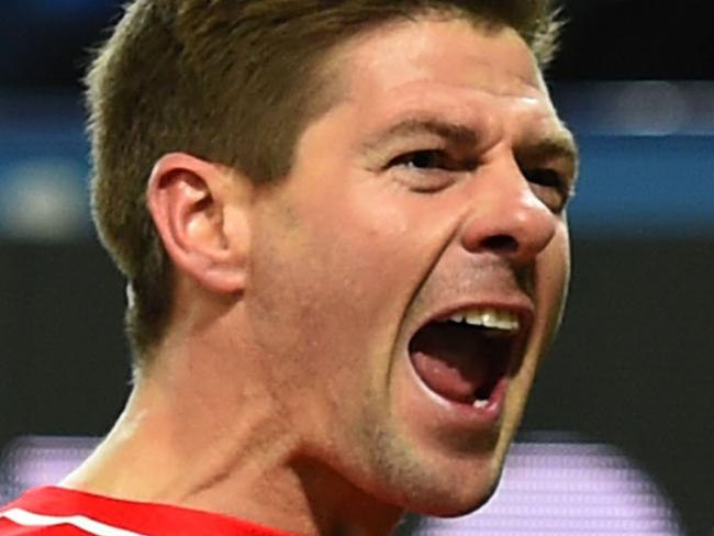 LEICESTER, ENGLAND - DECEMBER 02: Steven Gerrard of Liverpool celebrates after scoring his team's second goal during the Barclays Premier League match between Leicester City and Liverpool at The King Power Stadium on December 2, 2014 in Leicester, England. (Photo by Shaun Botterill/Getty Images)