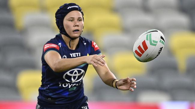 The Far North’s Tahlulah Tillett is a rising star within the NRLW and key playmaker for the North Queensland Cowboys. (Photo by Ian Hitchcock/Getty Images)