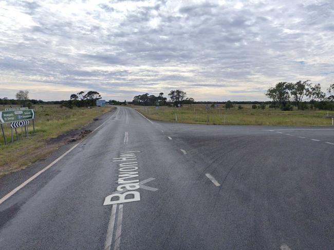 One lane of the Barwon Hwy at North Talwood has been closed after hay on the trailer of a truck caught fire. Photo: Maps