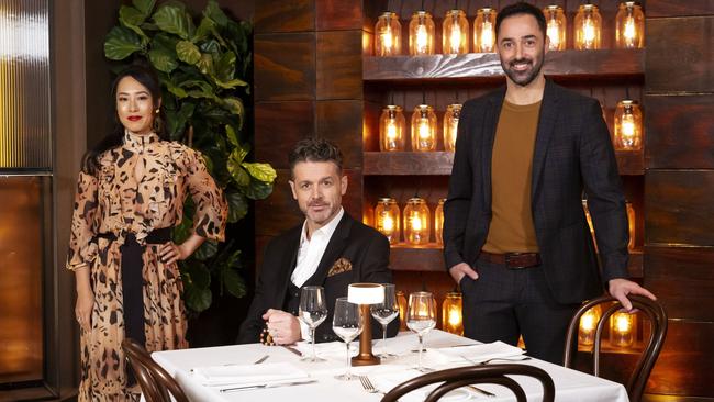 Jock Zonfrillo, centre, with his fellow MasterChef Australia judges Melissa Leong and Andy Allan. Supplied by Ten