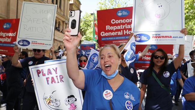 Nurses striking in Sydney in November. Picture: NCA NewsWire / David Swift