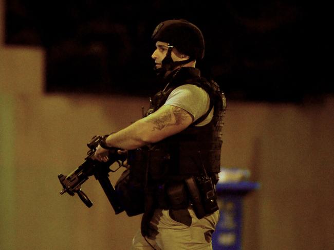 An armed police officer at the scene of the terrorist attack in Brighton. Picture: AFP/Mal Fairclough