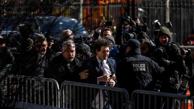 FTX founder Sam Bankman-Fried, centre, arriving at the federal courthouse in New York on March 30. Picture: Ed Jones/Getty Images