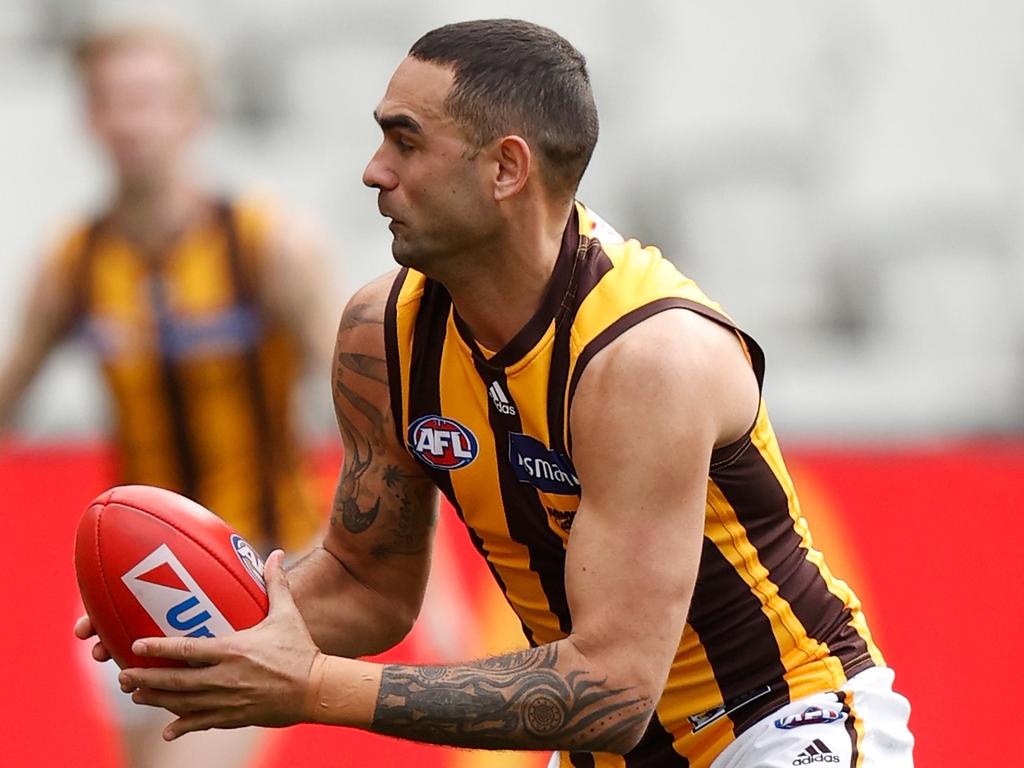 Shaun Burgoyne made his 407th and final AFL appearance on Saturday. He is one of only five players to reach 400 games. (Photo by Michael Willson/AFL Photos via Getty Images)