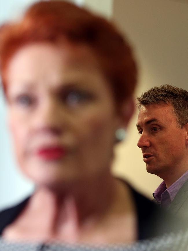 Pauline Hanson (foreground) and her chief of staff James Ashby. Picture Kym Smith