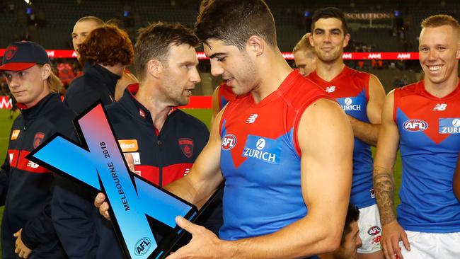 Christian Petracca with the AFLX trophy. Picture: Getty Images