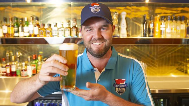 Australian golfer Marc Leishman, pictured with his Leishman Lager, will lead the International Team at the Presidents Cup. Picture: Sarah Matray