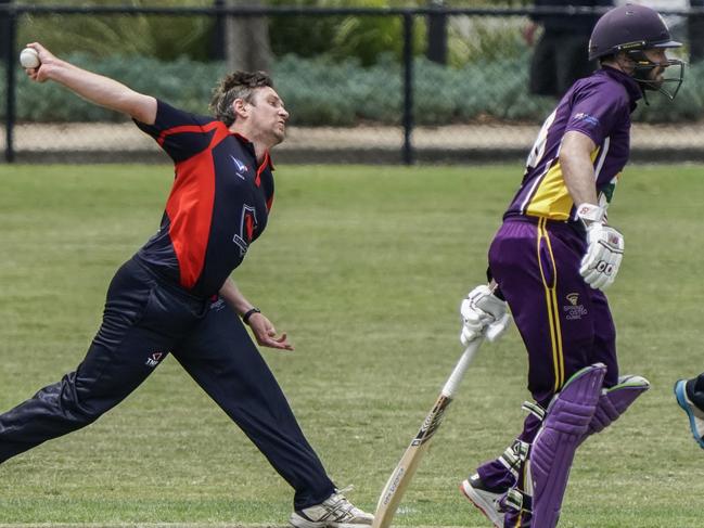 Malvern paceman Joseph Doyle goes at Oakleigh. Picture: Valeriu Campan