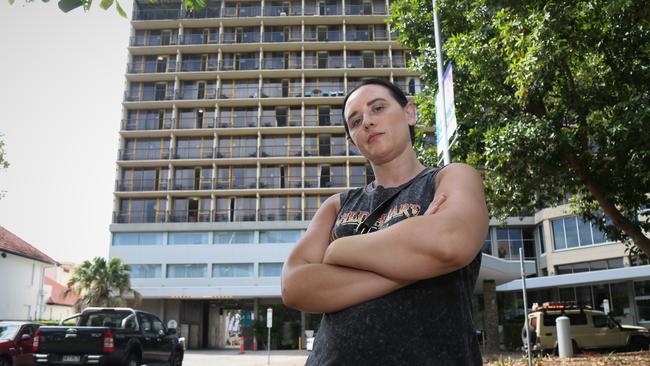 Miranda Barczuk was locked down at the Pacific Hotel when fire broke out in the building on Sunday morning. Picture: Peter Carruthers