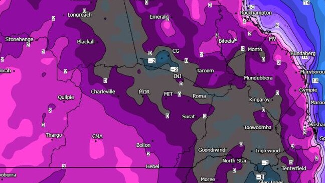 It could get down to -2C in Warwick on Tuesday. Picture: weatherwatch.net.au