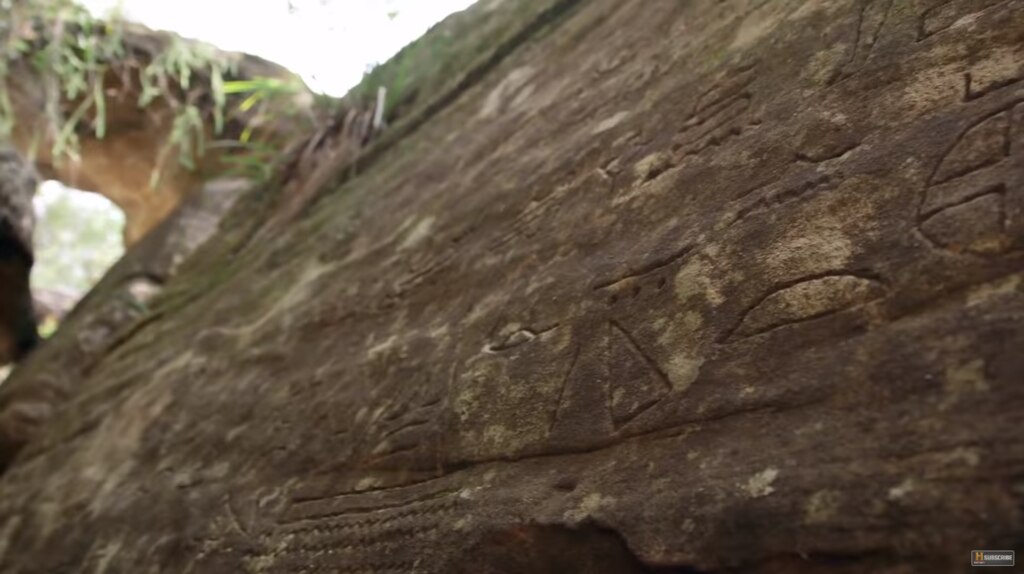 The glyphs, most likely a 1960s and 70s hoax, are etched into sandstone boulders in Brisbane Water National Park, near Sydney. Picture: History Channel