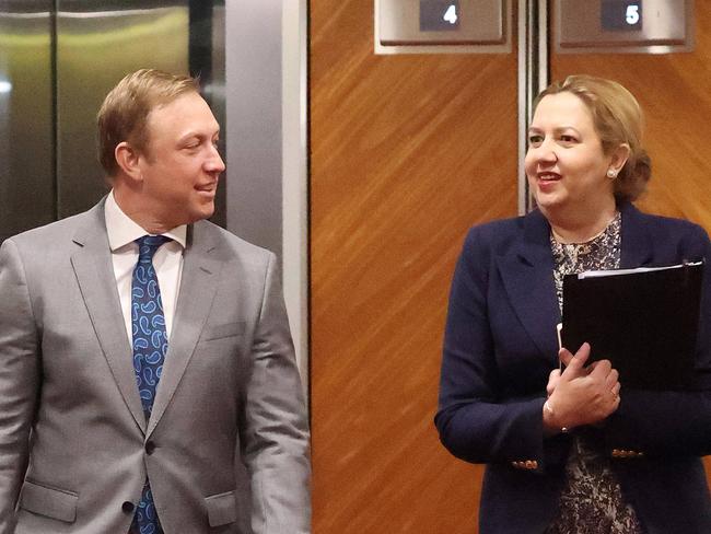 Deputy Premier Steven Miles and Premier Annastacia Palaszczuk, Cabinet Meeting, Parliament House, Brisbane. Picture: Liam Kidston