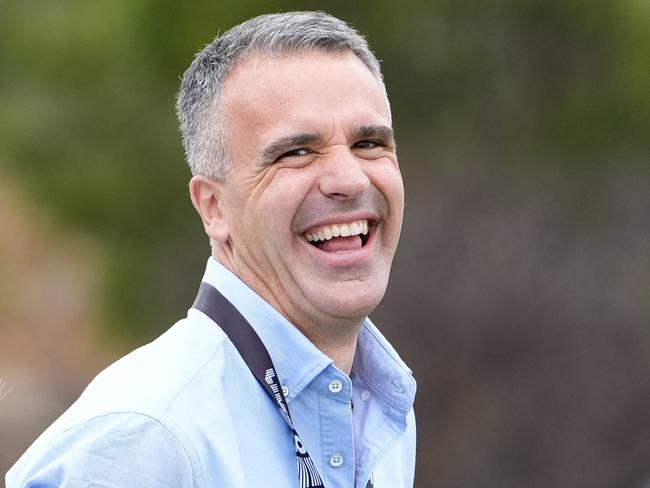 ADELAIDE, AUSTRALIA - APRIL 26: Premier of South Australia Peter Malinauskas reacts after during LIV Adelaide at The Grange Golf Club on April 26, 2024 in Adelaide, Australia. (Photo by Asanka Ratnayake/Getty Images)