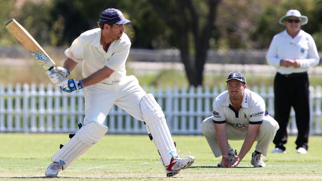 Camden District Cricket Association Senior Cricket Grand Final at Bradbury Oval between Camden(batting) and the Westerners(bowling). Dylan Scott batting.